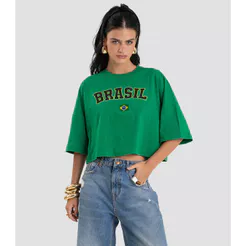 T- Shirt Feminina em Meia Malha Brasil Dianna Verde