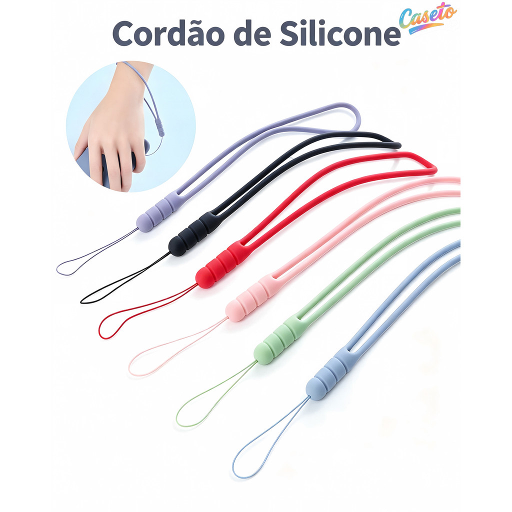 Cordão de Silicone Anti Perda para Celular Corda de Pulso Lanyard Multiuso Compatível com Capas Bolsas e Cartões GS006