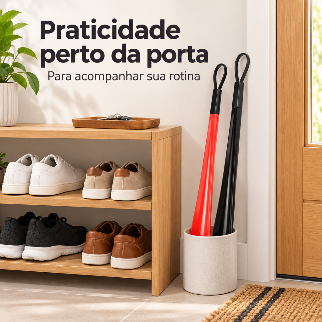 Calçadeira Longa 46cm de Plástico com Alça para Sapatos e Tênis, Prática para Idosos