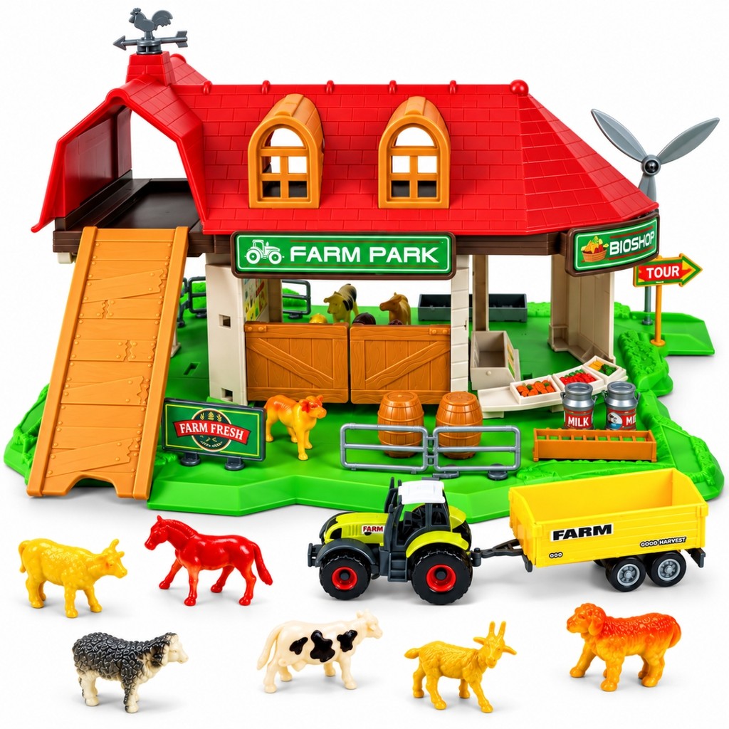 Kit Infantil Minha Fazendinha Cenario Animais Cavalo Vaca Completo Playset Divertido 42 Peças - Castela