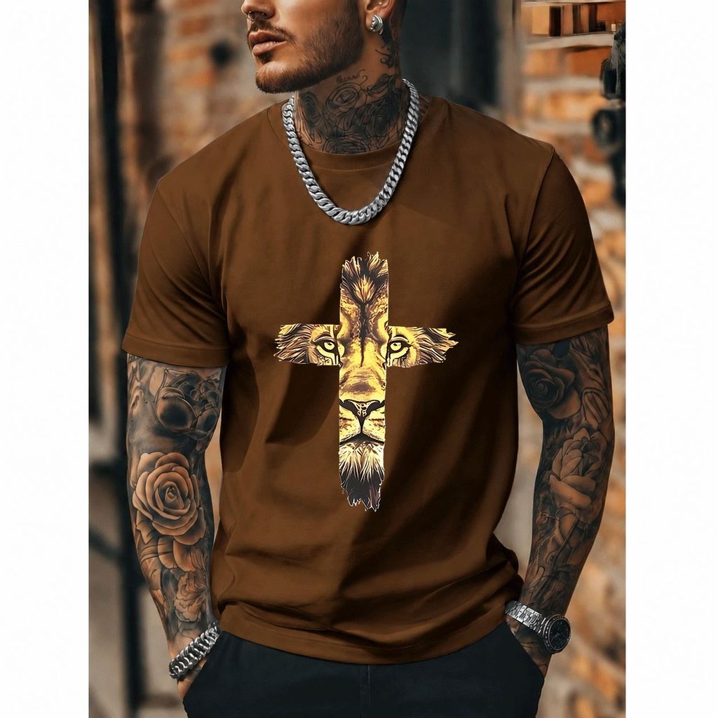 [Premium Algodão Puro]CA Camiseta Oversized Streetwear Masculina e Feminina, Estampa de Leão, Puro Algodão, Ideal para L