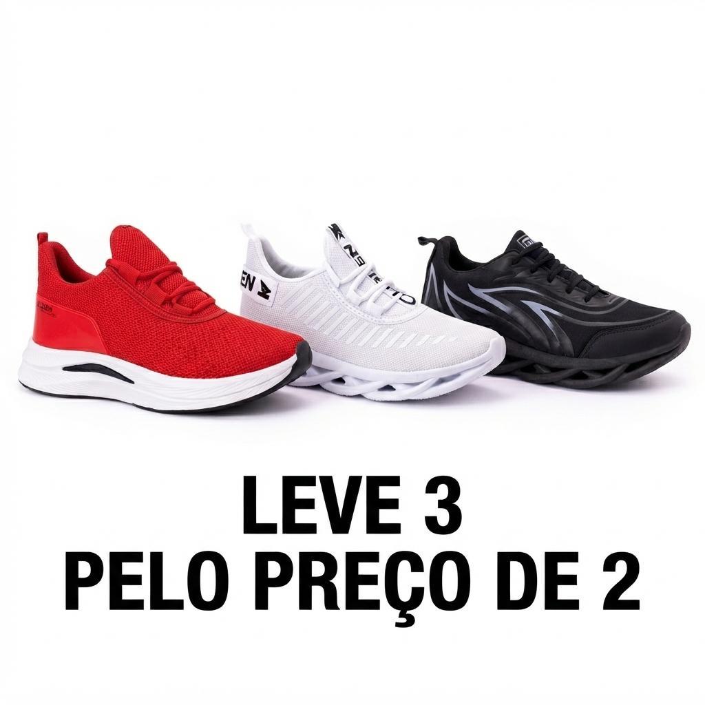 Kit 3 Tênis Esportivos Masculino Academia Corrida Caminhada Treino Fitness Confortável Leve Casual Esportivo