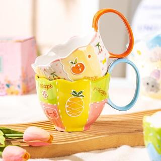Caneca de orelha grande pintada à mão, alça grande, copo de cerâmica, alto valor, padrão criativo de desenho animado, co