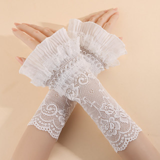 Dupla renda manguito decoração mangas falsas Manicure tiro longo renda grande estiramento camisola mangas de mão feminin