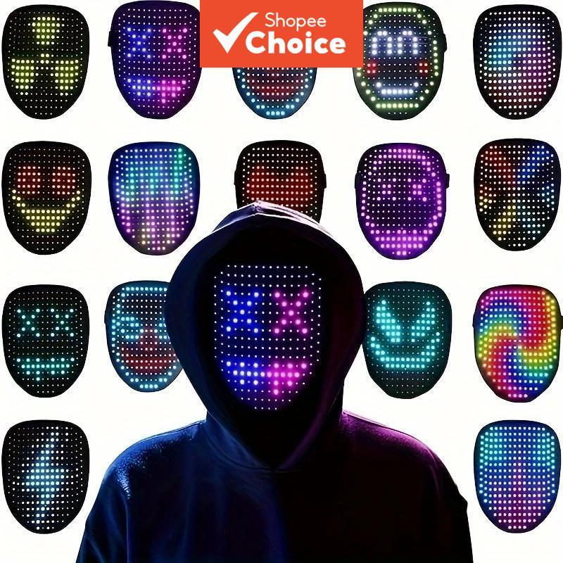 Máscara LED Com Sensor De Gestos – Transformadora Facial Iluminada Fantasia De Halloween Para Crianças , Homens E Mulher