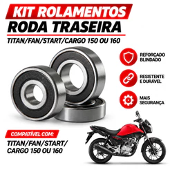 Kit Rolamento Roda e Flange Traseira Moto Modelo Honda Titan Fan Start Mix 150 160 Premium Blindado