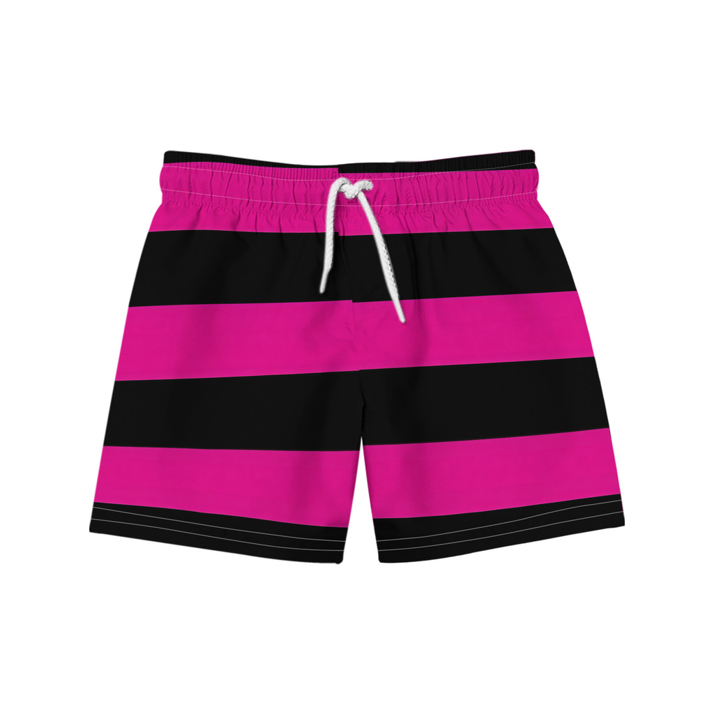 Shorts de praia masculino preto e rosa listras horizontais padrão impresso shorts de natação verão shorts leves