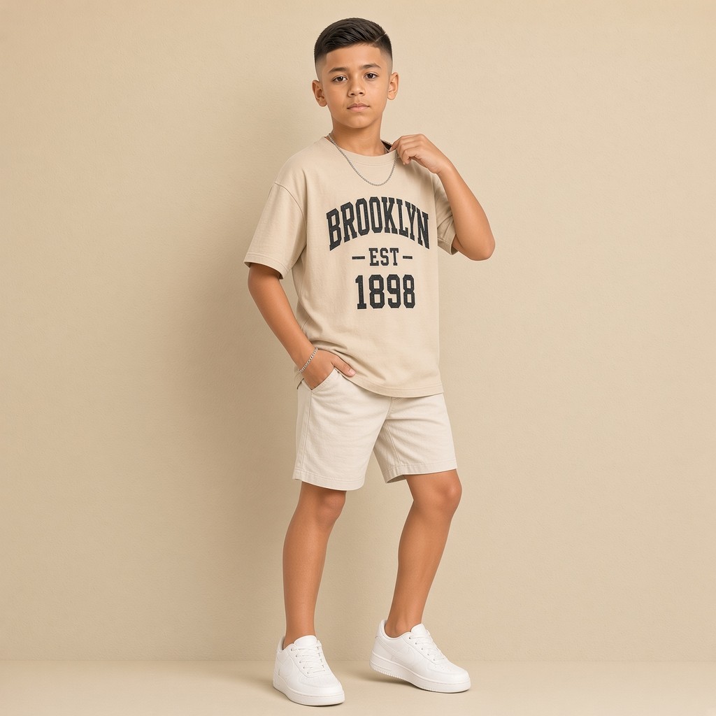 Camiseta Infantil e Jovem Estampada Brooklyn Est 1898 100% Algodão Premium Criança Personalizada Unissex Blusa Jovem