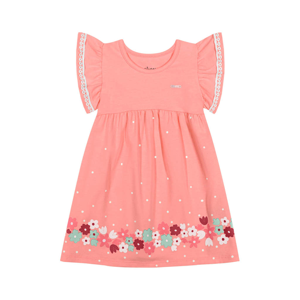 Vestido Bebê Menina Barra Floral Elian Rosa