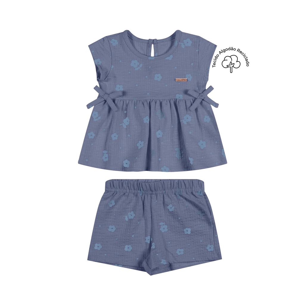 Conjunto Bebê Menina Canelado Laços Colorittá Azul
