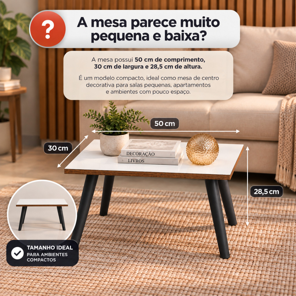 Mesa De Centro Retangular Decorativa Com Pés Palito PVC Preta Retrô Sala — imagem 2 de 2