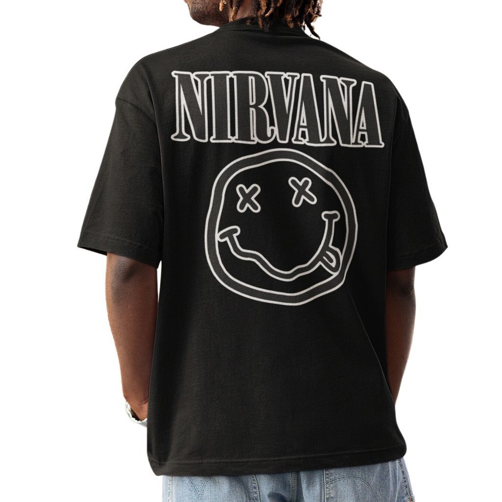 [Camiseta Premium em Algodão Puro]GXG Camiseta Masculina Oversized Estampada Nirvana Rock Streetwear Larga 100% Algodão