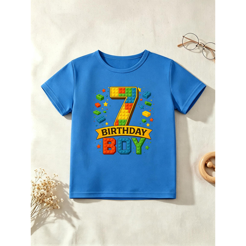7th Aniversário Menino Blocos De Construção Impresso T Camisa Meninos O Melhor Camiseta Crianças Roupas Verão Manga Curt