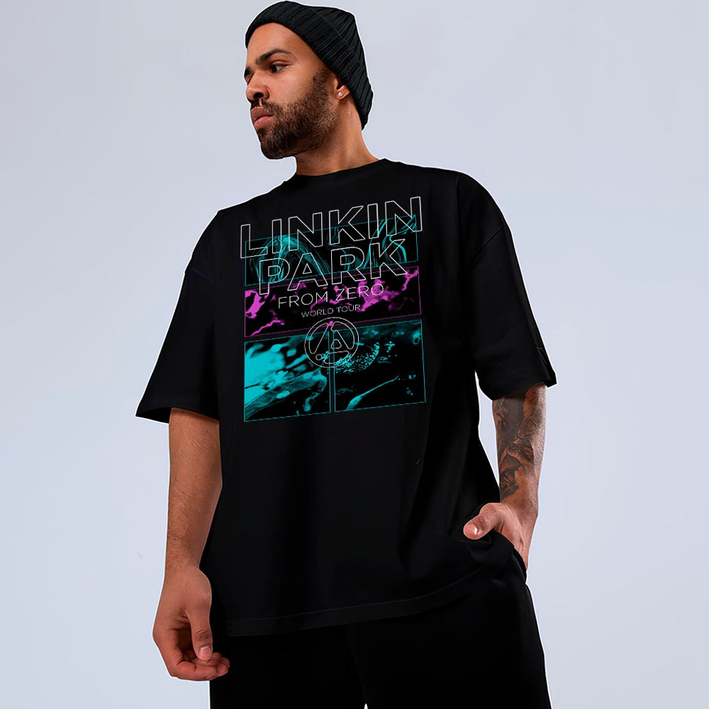 [Camiseta Premium em Algodão Puro]VOR Camiseta Básica e Oversized Algodão Linkin Park From Zero World Tour Unissex