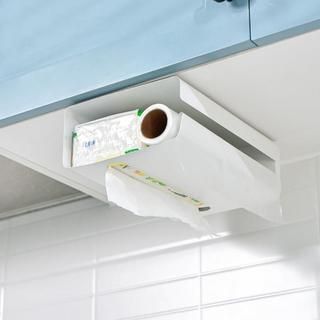 Prateleira de toalha de papel dedicada para cozinha, saco plástico pendurado na parede, sem perfuração, sob o armário, c