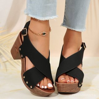 2024 novo estilo comércio exterior verão plataforma de salto alto sapatos femininos cross-Border tamanho grande salto gr