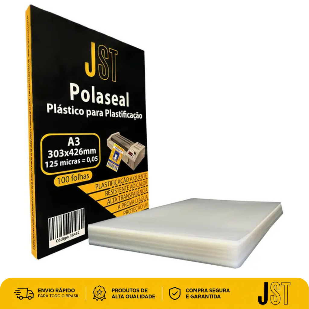 Plástico Para Plastificação Polaseal A3 303x426mm 125 Micras 100 Folhas JST