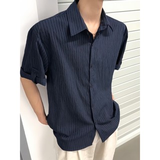 Design sentido verão solto Casual All-Match listras verticais masculino de manga curta topo High-End sentido camisa de m