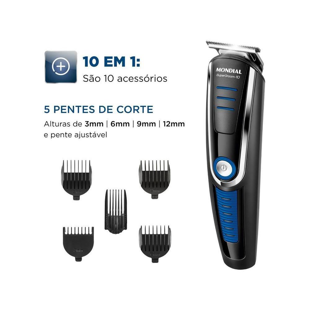 Aparador de Pelos Super Groom 10 BG-03 Mondial 6W Bivolt Preto e Azul — imagem 2 de 2
