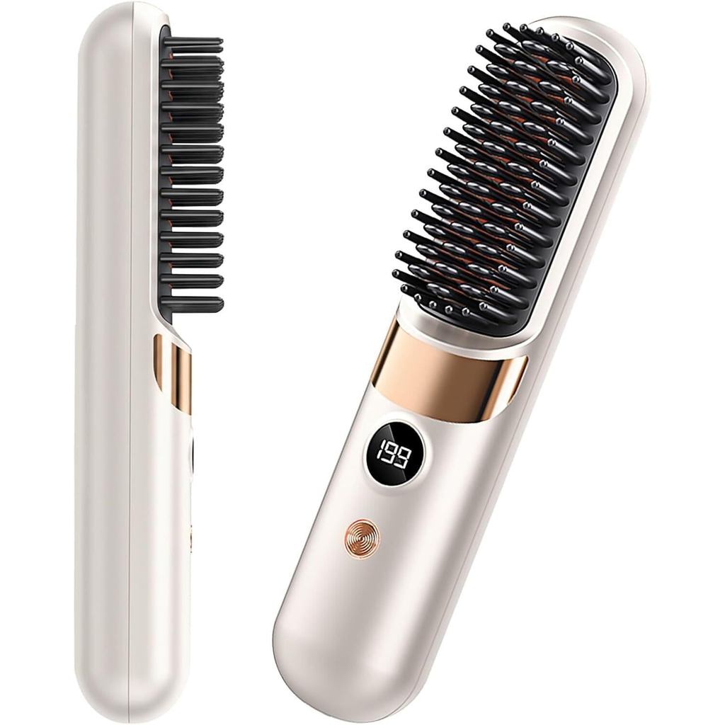2026 Nova Escova Alisadora Portátil Go Brush Pro UK, Escova Alisadora de Cabelo Sem Fio com Cerâmica Aquecida, Anti-Quei