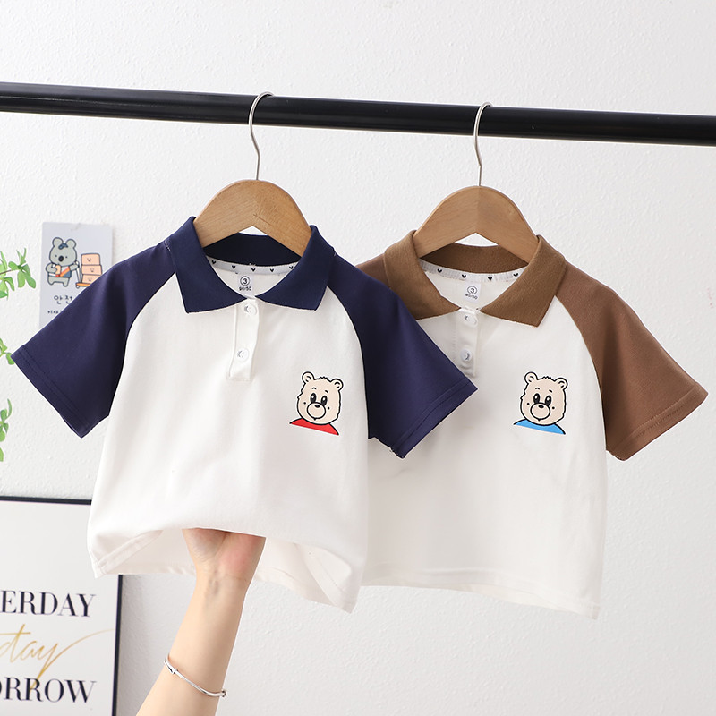 Meninos verão camisa Polo de manga curta camiseta bebê moda meia manga versão coreana crianças verão lapela camisa de fu