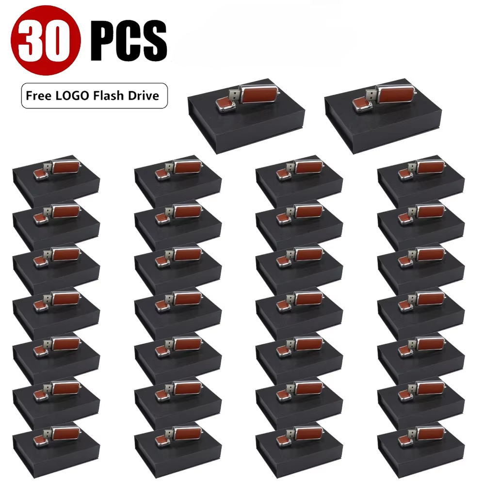 30 Pçs/Lote Caneta De Couro Preto Livre Logotipo Personalizado Branco 128GB USB Flash Dri…