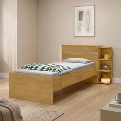 Cama Solteiro com Baú 2 Gavetas e 3 Nichos Jade Nature Marrom Nature