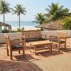 Conjunto para Jardim de Madeira Eucalipto 4 Peças Estofado Nature Yescasa Marrom/Amadeirado/Preto Nature/Preto
