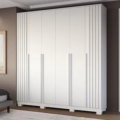 Guarda-Roupa Casal 6 Portas Ripado 100% MDF 205cm Petunia Espresso Móveis Branco Branco