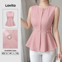 Lovito Top Feminino Rosa Elegante com Botões Na Parte Superior para primavera/verão TKK9P1D050