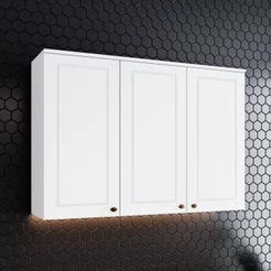 Armário Aéreo 3 Portas Clássico Americana Branco Branco