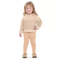 Conjunto Infantil Menina Peluciado Capuz Colorittá Bege