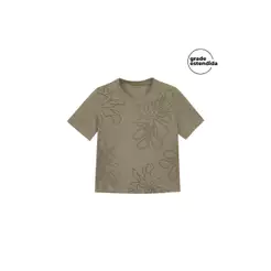 T-Shirt Feminina Floral Puff Marialícia Verde