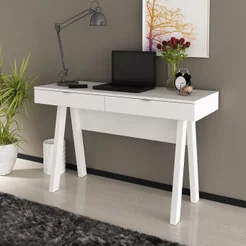 Escrivaninha Mesa Escritório Me 4128 2 Gavetas 120cm Branca Branco