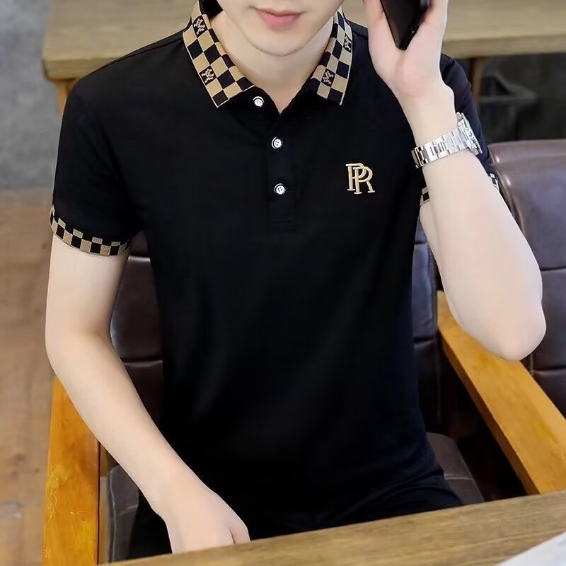 Verão novo estilo masculino de manga curta camiseta juventude na moda Casual topos All-Match lapela camisa POLO masculin
