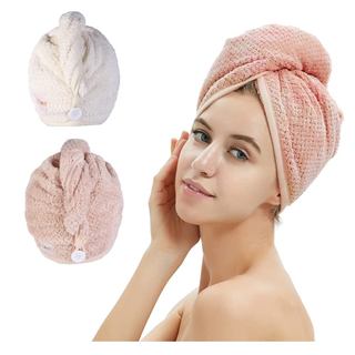 2HOK M-bestl, conjunto de 2 toalhas de microfibra para secar o cabelo, secagem rápida, evita o frizz (rosa e bege).