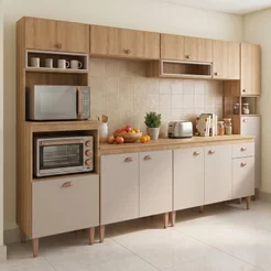 Cozinha Completa Modulada 7 Peças com Tampo Marti Yescasa Mel/Cinza Sim