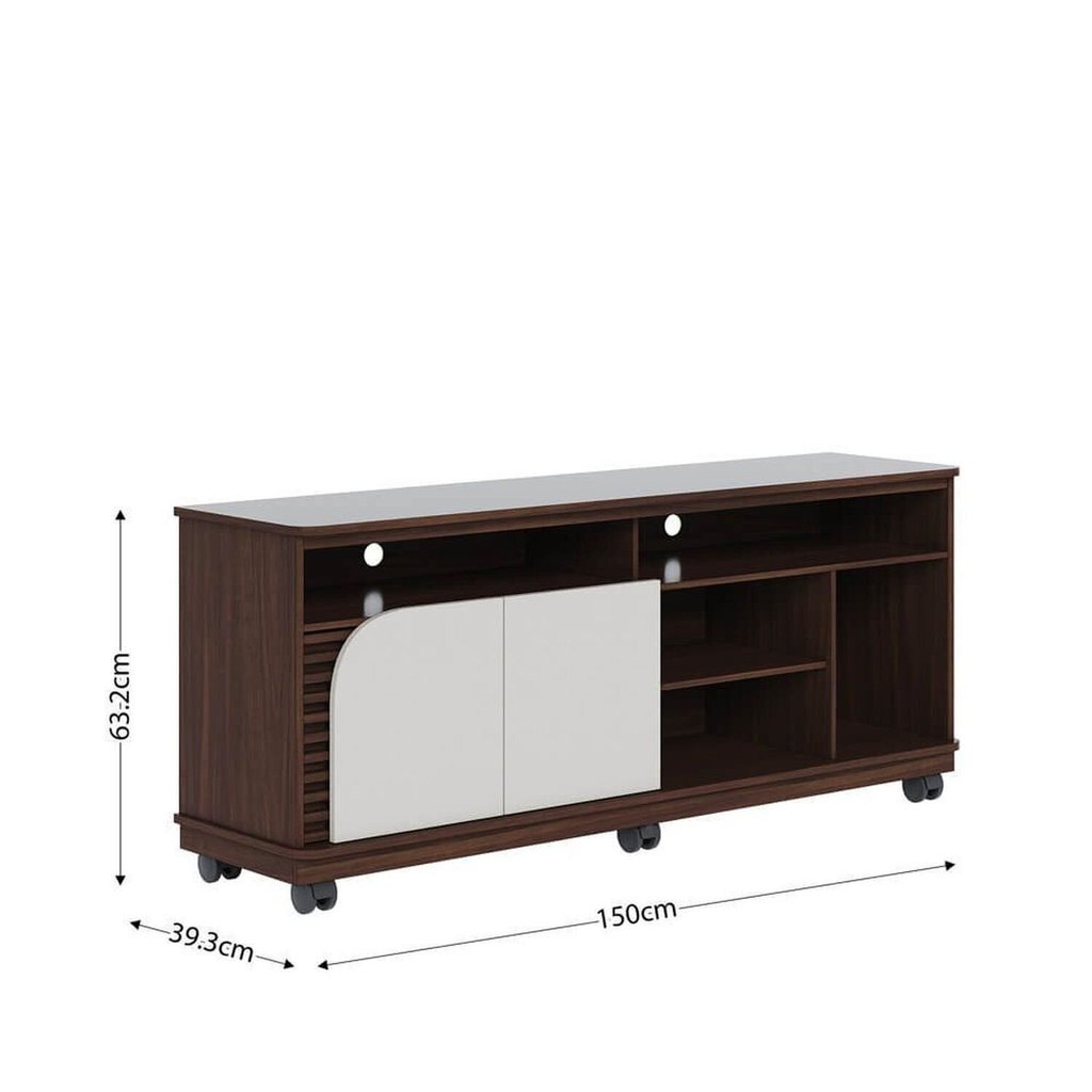 Rack para TV até 65 Polegadas 150cm Rodízio 2 Portas Jurere Marrom Nogueira Real/Off White Matte Nogueira Real/Off — imagem 2 de 2