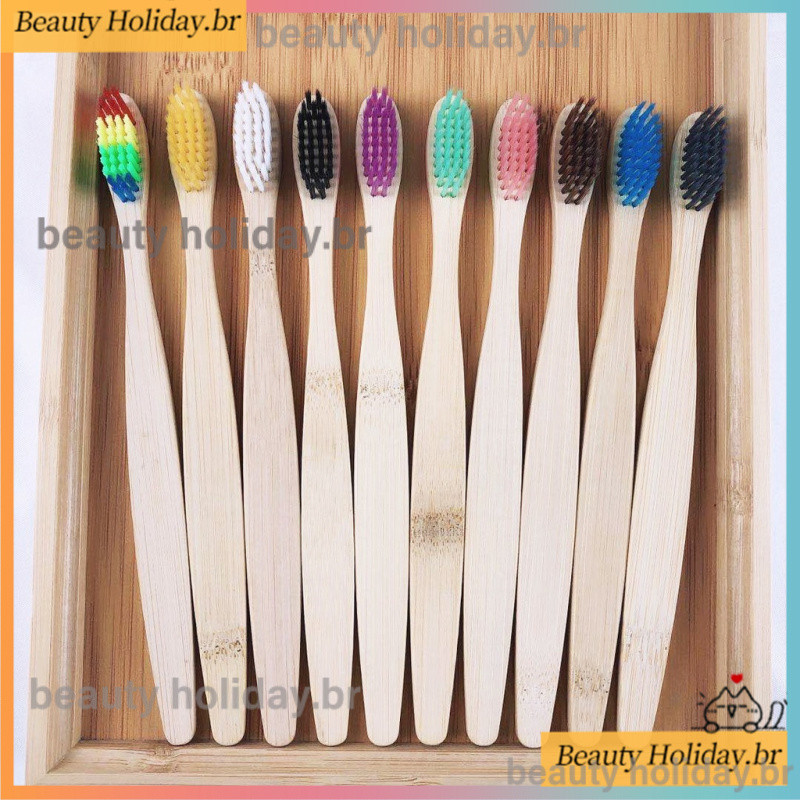 10PCS Conjunto De Escova De Dentes De Bambu Natural Colorida Carvão Macio Clareador Dental Cuidado Oral