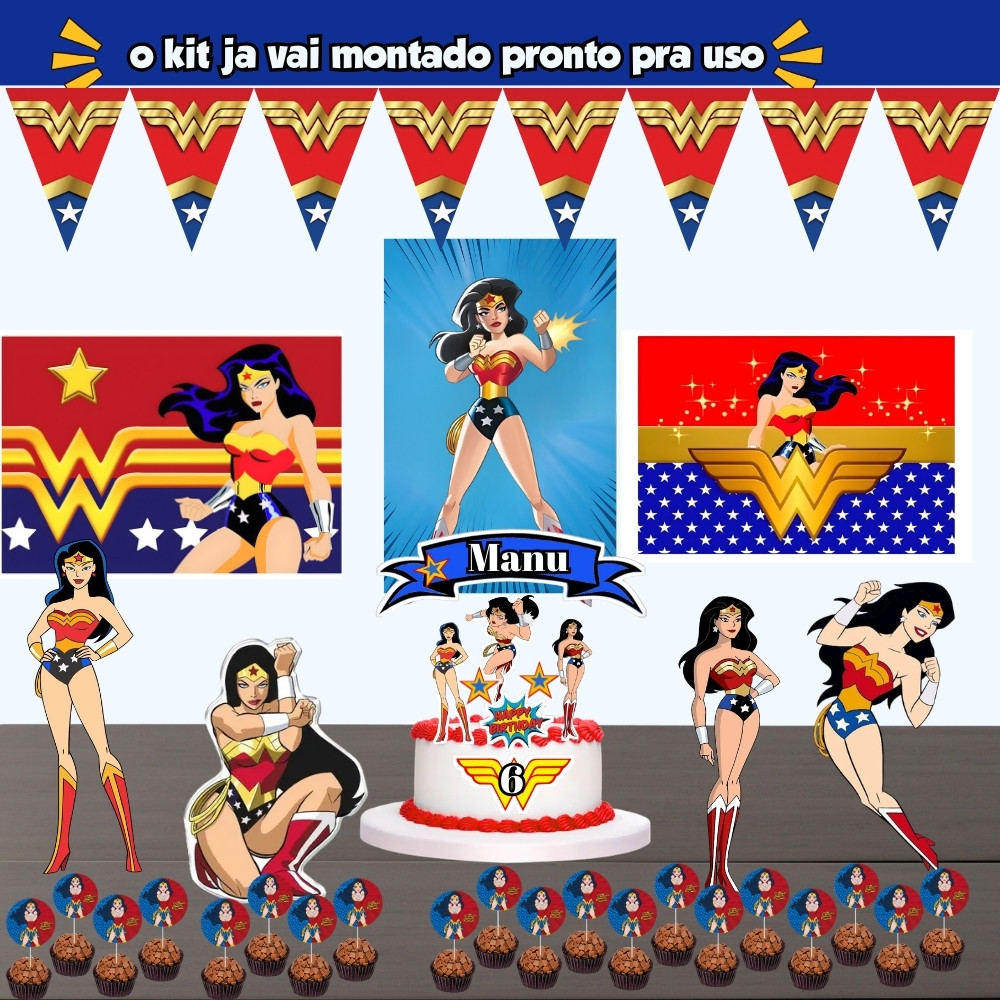 Kit festa Só Um Bolinho Mulher Maravilha A Festinha de aniversário Perfeita Kit Pronto Festa em Casa