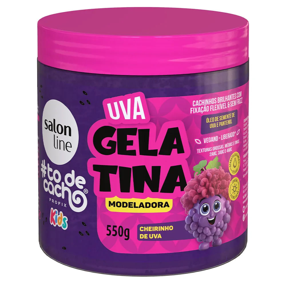 Kit Salon Line Kids Creme Pentear Cachinhos Cheirinho Uva 1kg + Gelatina Modeladora Uva 550g — imagem 2 de 2