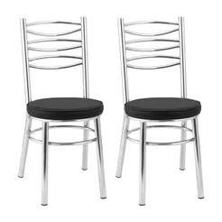 Conjunto 2 Cadeiras para Sala de Jantar Debrum Cromado/Preto Cromado/Preto