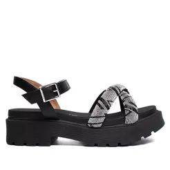Sandália Feminina Vizzano Papete Strass Tratorada Preto