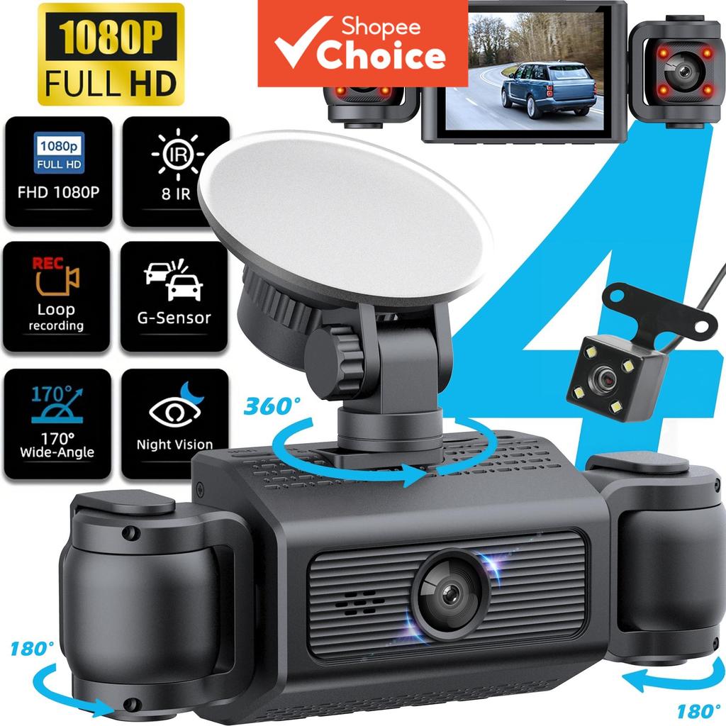Dashcam De 4 Canais 360 ° Dvr Com Visão Noturna 24h Monitor De Estacionamento Frontal Traseira Gravador De Carro 4k
