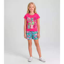 Pijama Verão Menina Curto Algodão Kappes Rosa
