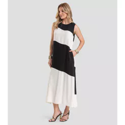 Vestido Super Midi Bicolor Dianna Preto