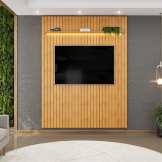 Painel  para TV até 65 Polegadas Ripado com LED DJ Móveis Trento 183 Cedro em Oferta na Shopee