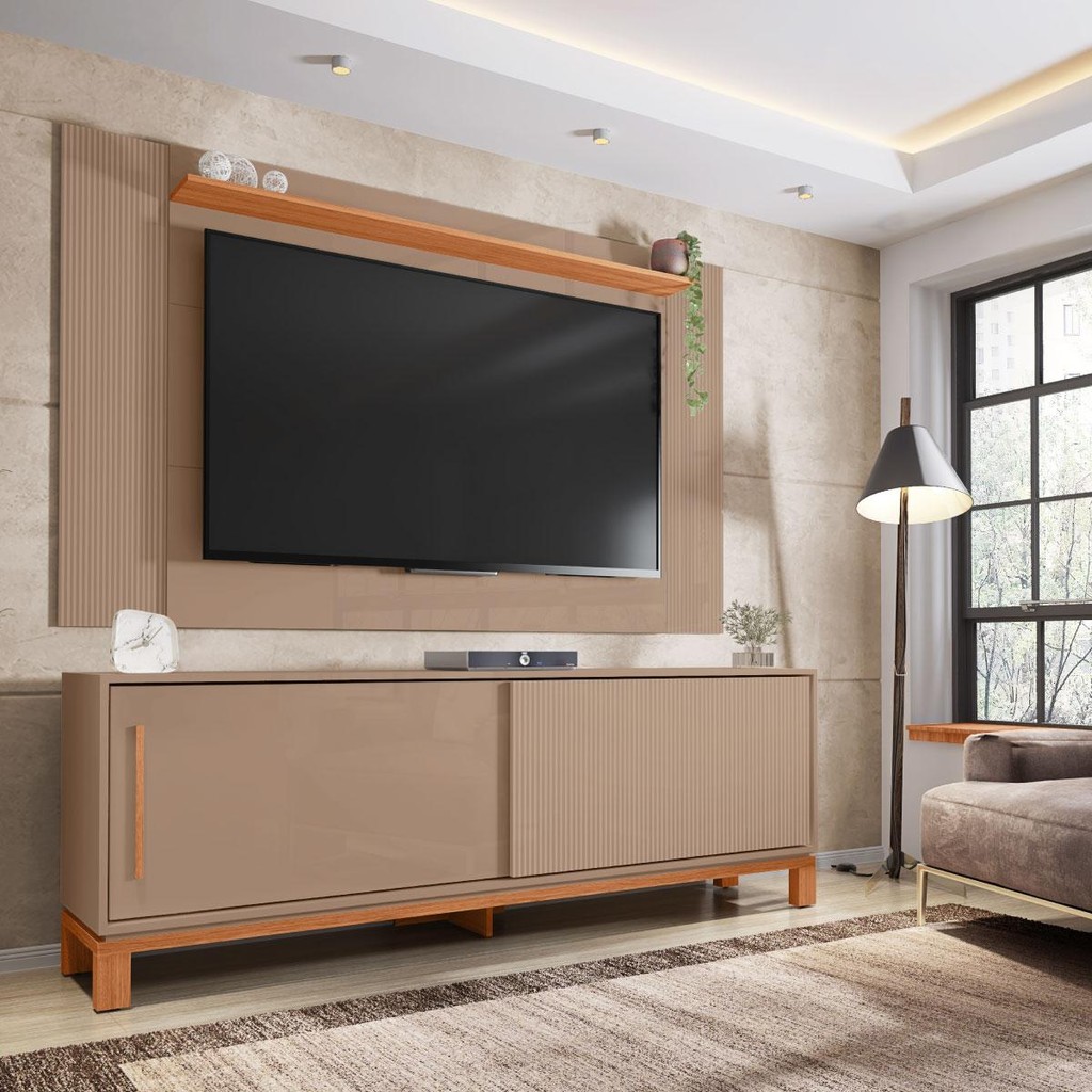 Bancada Rack Com Painel Para Tv Até 65 Polegadas Jace Cinza em Oferta na Shopee