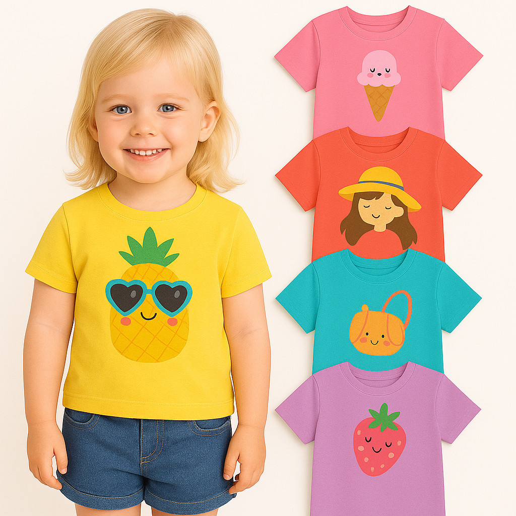Kit 3 Camisetas Menina Infantil Verão Sortidas - 3 Blusas para Meninas Infantil Verão- Camisa Feminina Verão Infantil