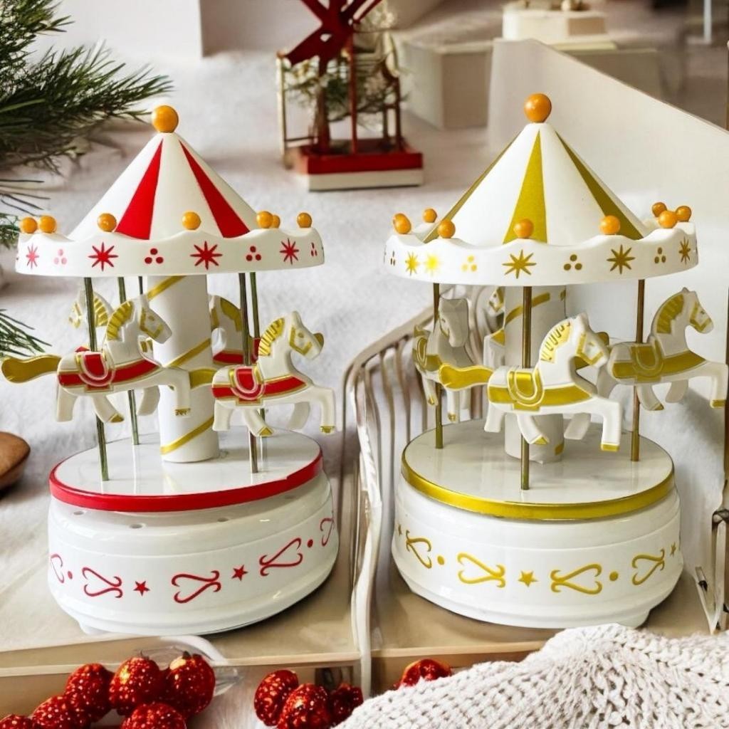 Enfeite de Natal Carrossel Natalino Caixa MusicalDecoração Quarto de Bebê Cavalinhos de Co...